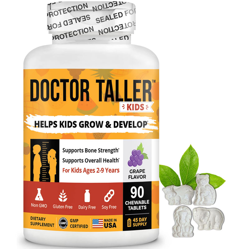 [Australia] - Doctor Taller Kids - Kids Multivitamins, Toddler Vitamins - Support Bone Strength, Enhanced Immunity with Calcium, Multivitamins for Ages 2 to 9 - Grape Flavor - 90 Vegan Chewable Tablets | 1 Pack 
