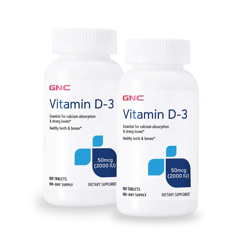 GNC Vitamin D-3 2000 IU, Healthy Teeth & Bones, 180 Tablets, Twin Pack | Supports Calcium Absorption for Healthy Teeth and Bones, Helps Maintain Normal Blood Calcium Levels and Bone Mineral Density