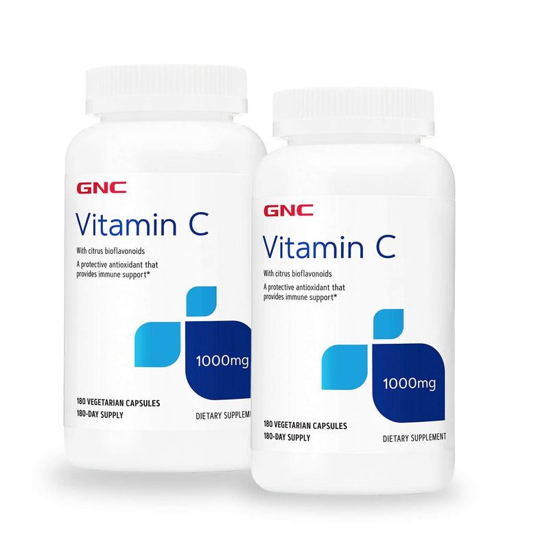 GNC Vitamin C 1000mg Capsules, Immune Support, 180 Count, Twin Pack | Delivers More Than Ten Times the Daily Value of Vitamin C to Support Immune Health and Fight Free Radical Damage 180 Count (Pack of 2)