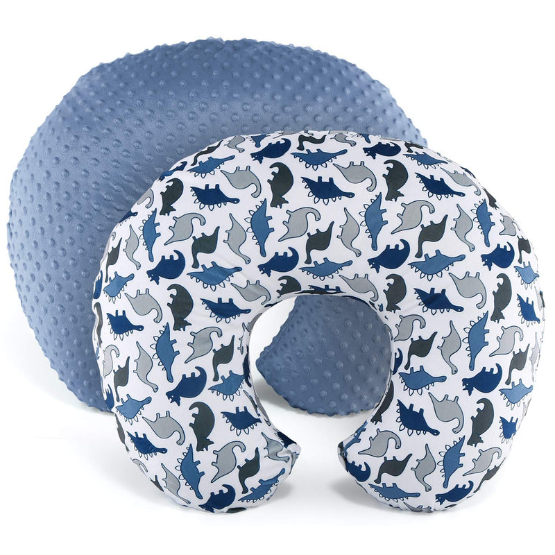 [Australia] - The Peanutshell Nursing Pillow Cover Set for Baby Boys or Girls | Dinosaur & Navy Blue Minky Dot | Unisex 2 Pack 