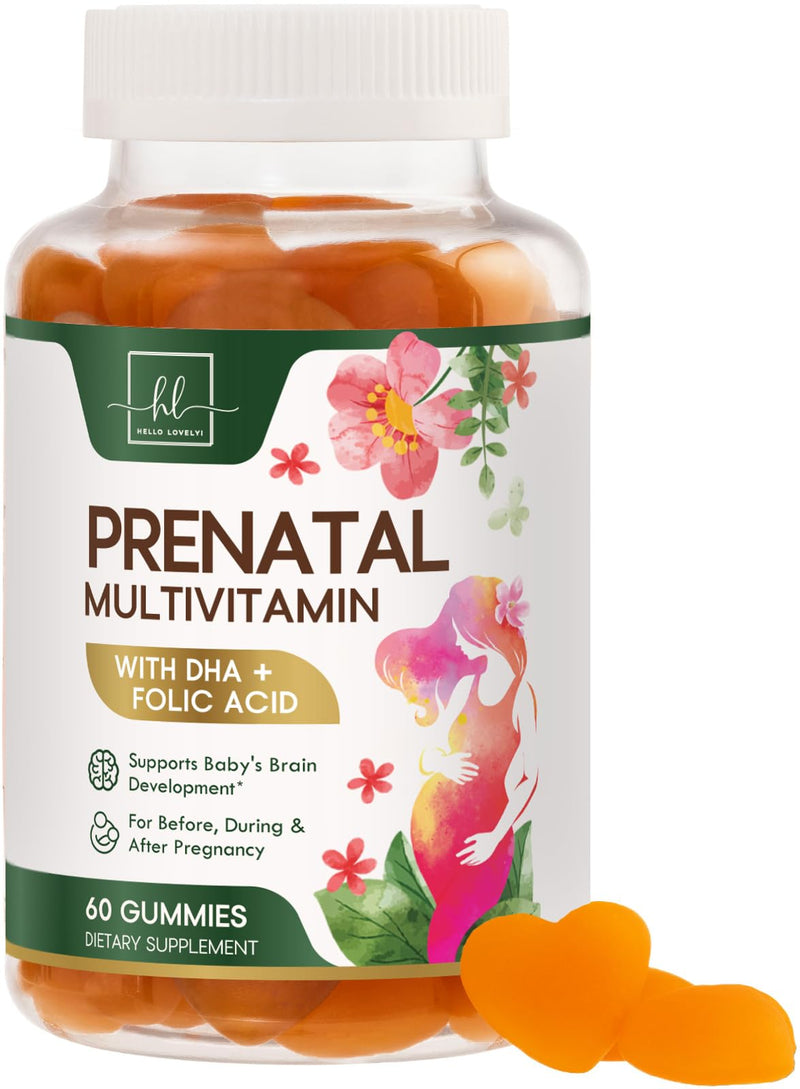 Prenatal Vitamins for Women – Complete Pregnancy Multivitamin - Folic Acid, Omega 3 DHA, Choline, Vitamin D – Essential Support for Mom's & Baby Brain Development - Tasty Orange Flavor - 60 Gummies 60 Count (Pack of 1)