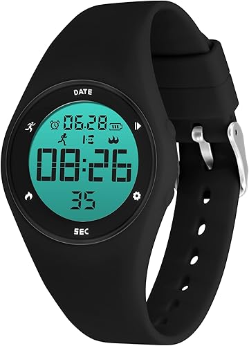 [Australia] - synwee Sports Pedometer Watch,Fitness Tracker，IP68 Water Resistant, Non-Bluetooth, with/Vibration Alarm Clock/Stopwatch,for Adults Men Women Teens Black 