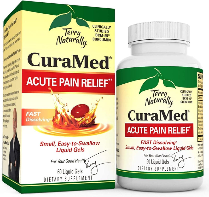 [Australia] - Terry Naturally CuraMed Acute Pain Relief - 60 Liquid Gels - with BCM-95 Curcumin & Boswellia - Small, Easy to Swallow, Fast Dissolving - Non-GMO - 30 Servings 60 Count (Pack of 1) 
