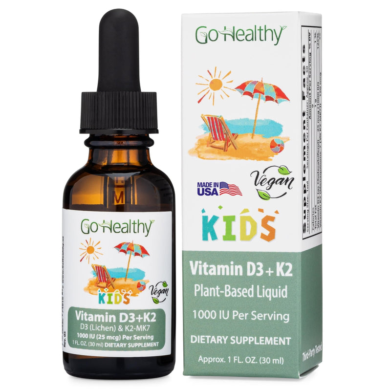 [Australia] - Go Healthy Kids Vitamins D3 K2 (MK-7), Child Vitamin D, Liquid Vegan D3 K2 Drops for Kids, Sugar-Free, Easy-to-Absorb, Children's Growth & Immune Support, Vanilla Flavor - 30 Servings 