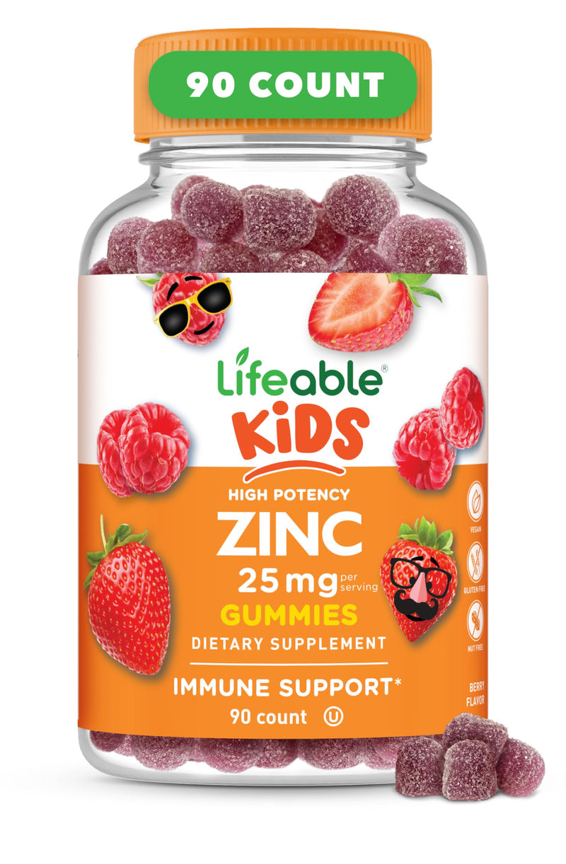 [Australia] - Lifeable Zinc for Kids | 25mg | Great Tasting Natural Flavored Zinc Gummies | Gluten Free Vegetarian Non GMO Zinc Supplements | Kids Zinc for Immune Support | 90 Gummies 