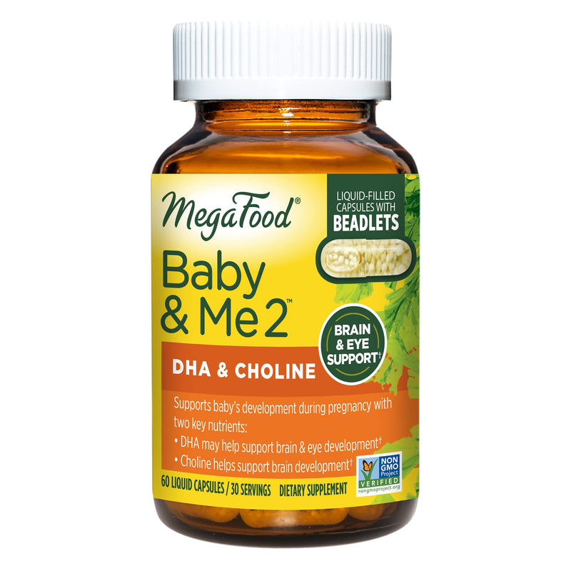[Australia] - MegaFood Baby & Me 2 Prenatal DHA & Choline - Vitamins for Women - Plant-Based Liquid DHA and Choline for Baby's Brain and Eye Development During Pregnancy - Vegan - 60 Capsules (30 Servings) 60 Count (Pack of 1) 