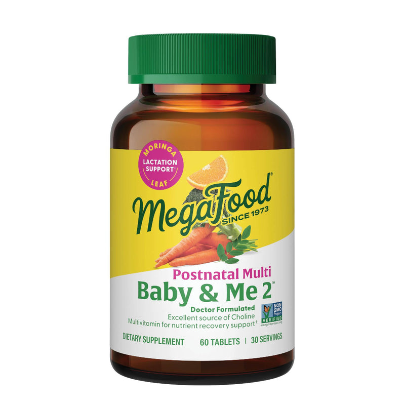 MegaFood Baby & Me 2 Postnatal Vitamins for Women with Moringa, 60 Tablets | Doctor Formulated, Supports Optimal Nutrition for Breastfeeding Mom, with Methylfolate, Choline, Vegetarian, 30 Servings 60 Count (Pack of 1)