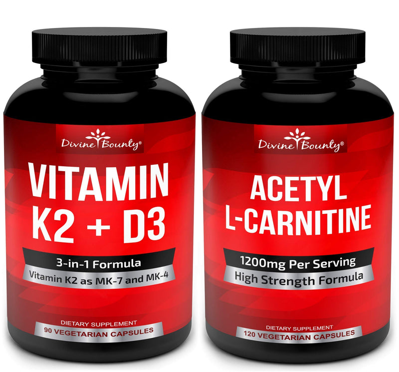 Divine Bounty Vitamin K2 with D3 & Acetyl L-Carnitine Bundle