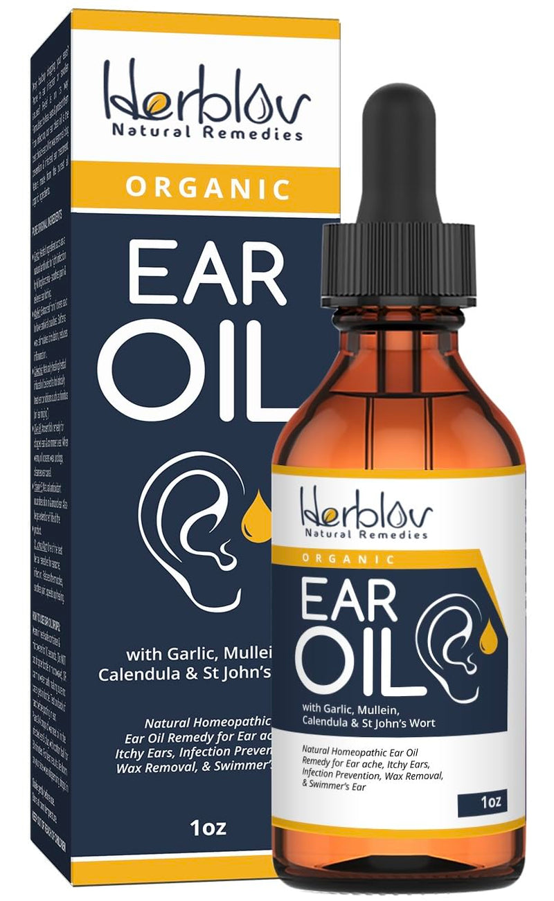 [Australia] - Organic Ear Oil for Ear Infections - Natural Eardrops for Infection Prevention, Swimmer's Ear & Wax Removal - Kids, Adults, Baby, Dog Earache Remedy - with Mullein, Garlic, Calendula, Made in USA 