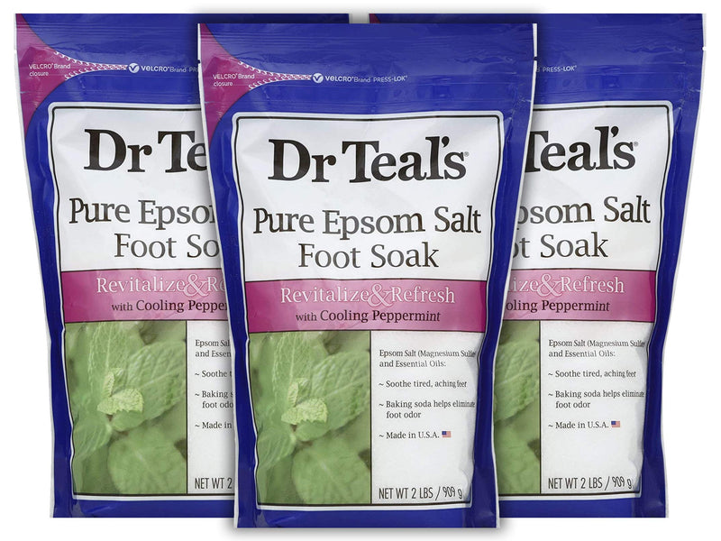 [Australia] - Dr. Teal's Peppermint Foot Soak Gift Set (3 Pack, 2lb Ea.) - Revitalize & Refresh Cooling Peppermint with Essential Oils Blended with Pure Epsom Salt - Ease Aches & Pains, Baking Soda Eliminates Odor 