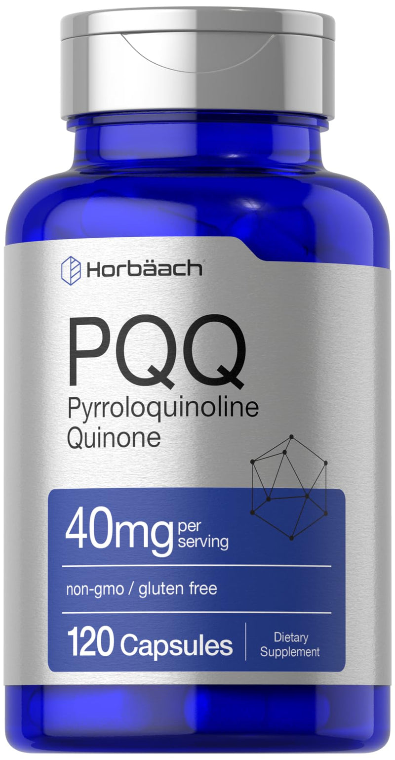 Horbäach PQQ Supplement 40 mg | 120 Capsules | Maximum Strength | Pyrroloquinoline Quinone Disodium Salt Supplement| Non-GMO and Gluten Free