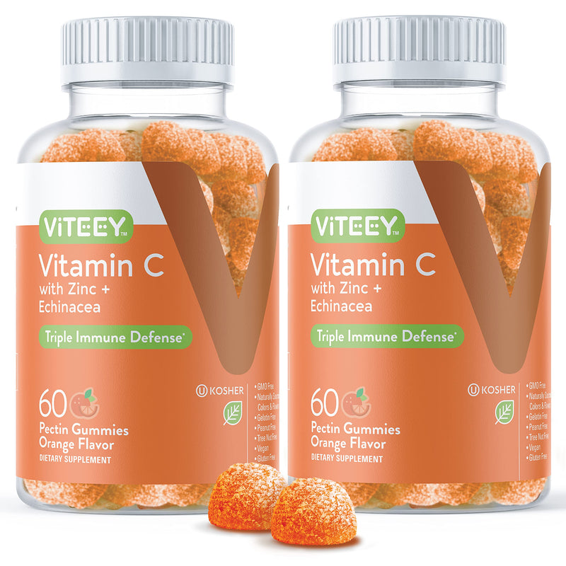 Viteey Vitamin C Gummies for Adults & Teens with Zinc & Echinacea-120 Count | Immune Support Gummies - Immune Booster - Vegan, Gelatin Free, Gluten Free, GMO Free-Tasty Vitamin C Chewable Orange Flavored 60 Count (Pack of 2)