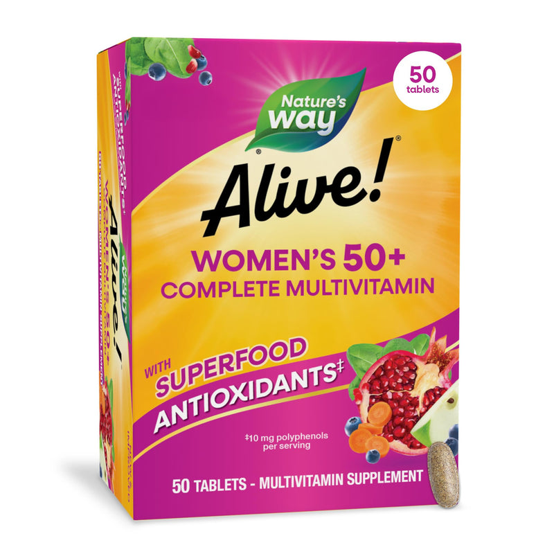 Nature's Way Alive! Women’s 50 Plus Complete Multivitamin Tablets, 50 ct | Daily Vitamin for Women 50 +, Supports Healthy Heart, Bones, and Brain Function*, with Superfood Antioxidants(1) 50 Count (Pack of 1)