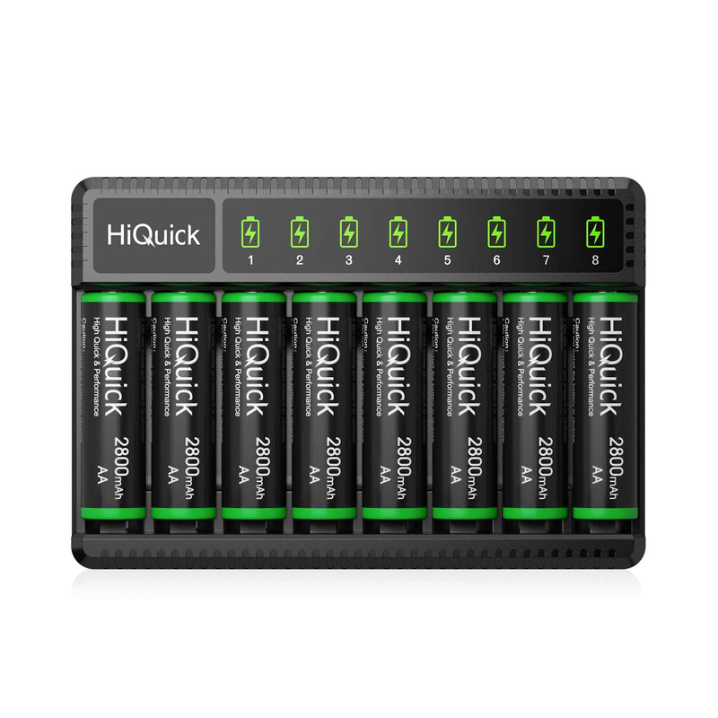 [Australia] - HiQuick 2800mAh Pre-Charged AA Rechargeable Batteries (8 Pack) and 8-Bay Fast Charging AAA Battery Charger for NIMH NiCd 