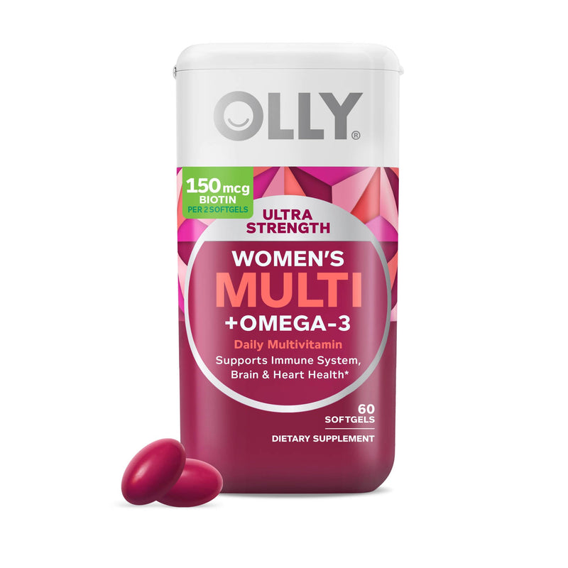 OLLY Ultra Strength Women's Multivitamin Softgels, Omega-3s - 60 Count 60 Count (Pack of 1)