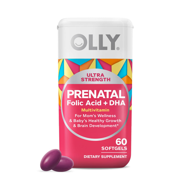 OLLY Ultra Strength Prenatal Multivitamin Softgels, Omega-3s - 60 Count 60 Count (Pack of 1)