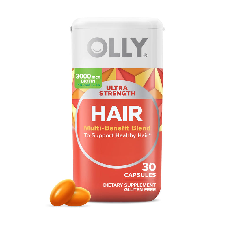 OLLY Ultra Strength Hair Softgels, Biotin, Keratin, Vitamin D, B12 - 30 Ct 30 Count (Pack of 1)