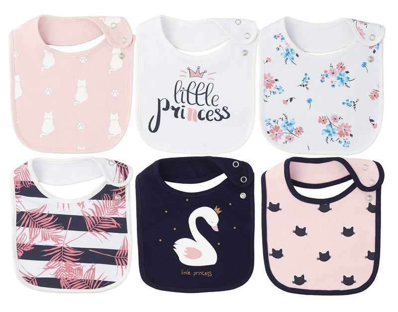 [Australia] - Maiwa 6 Pack Waterproof Cotton Baby Bibs for Girls Boys for Drooling Eating with Snaps Multi2a 