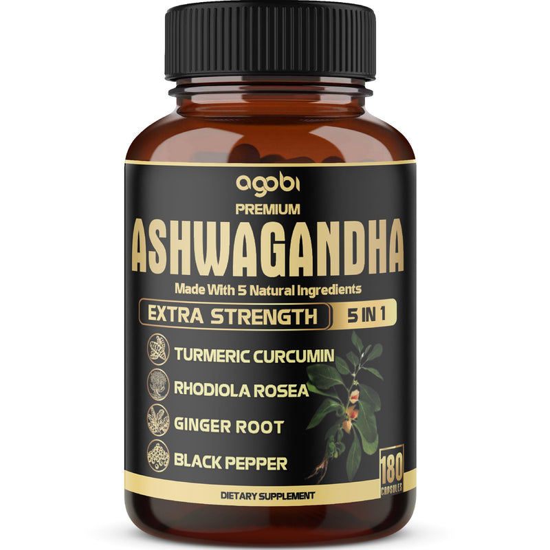 [Australia] - 5in1 Premium Ashwagandha Capsules - Added Turmeric, Rhodiola Rosea, Ginger, Black Pepper - Strength, Spirit & Immune Support - 180 Caps for 6 Months 180 Count (Pack of 1) 