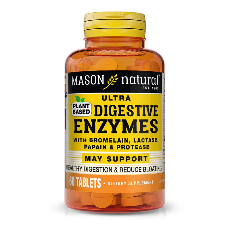 MASON NATURAL Plant Based Ultra Digestive Enzymes with Bromelain, Lactase, Papain & Protease - Supports Healthy Digestion & May Reduce Bloating, 60 Capsules