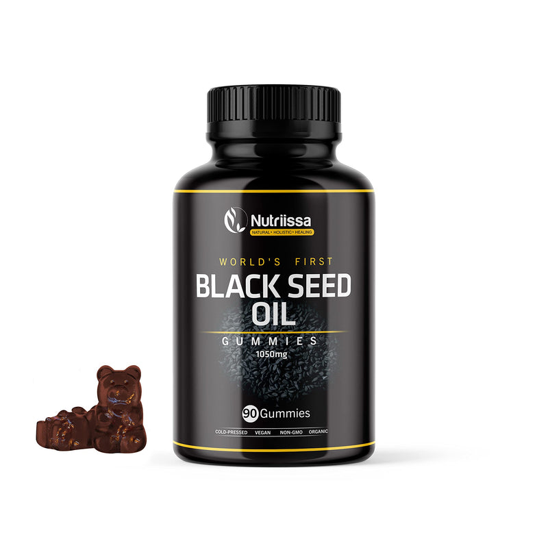 [Australia] - Organic Black Seed Oil Gummy - World's First Gummies w/ 4%+ Thymoquinone – Cold-Pressed Vegan Black Cumin Seed Nigella Sativa Oil – Antioxidant Support – 1050mg (90ct) 