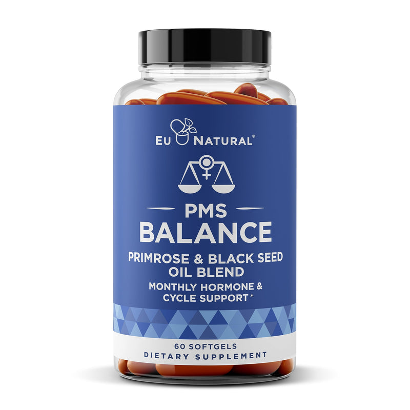 [Australia] - Balance PMS Vitamins for Women - Hormone Balance for Women, Menstrual & PMS Relief - Bloating, Cramping, Mood Swings, Restlessness, Clear Skin - Primrose Oil, Black Seed Oil & DIM - 60 Liquid Softgels 