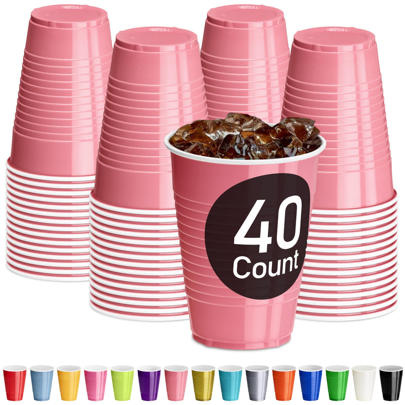 [Australia] - DecorRack Light Pink Plastic Cups, 12 oz Disposable Cups, Reusable Party Supplies (40 Count) 40 Pack 