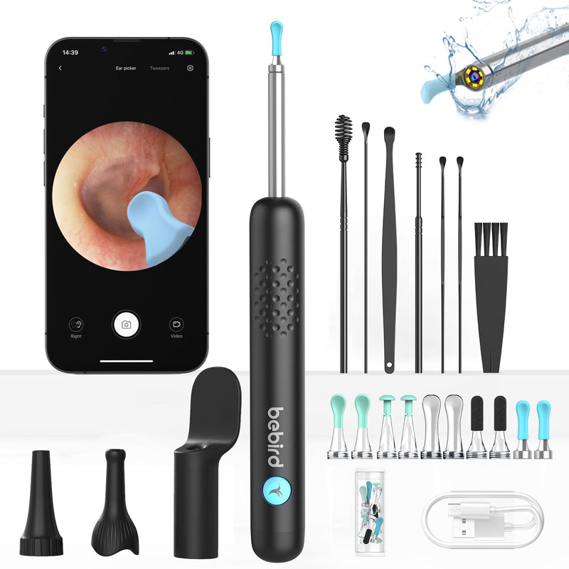 [Australia] - BEBIRD R1 Ear Wax Removal Tool - Spade Ear Cleaner with Ear Camera, 1080P Ear Scope, Earwax Remover Picker with 10 Replacement Tips Ear Pick with 6 LED Light for Earwax Cleaning, Support iPhone, Black 