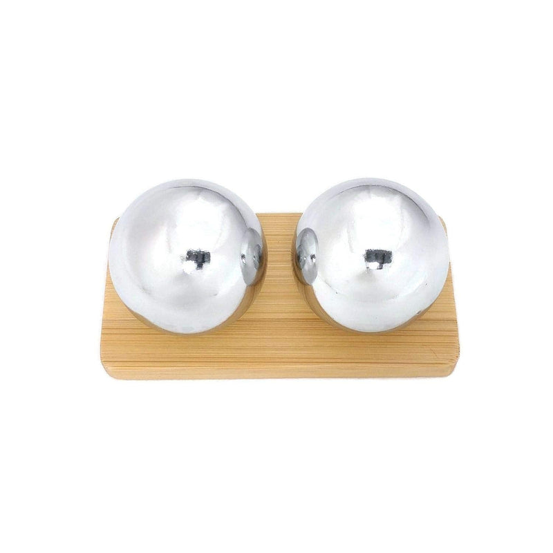 [Australia] - Chrome Baoding Balls with Bamboo Stand. Chiming Chinese Health Balls for Hand Therapy, Exercise, and Stress Relief (Medium 1.5 Inch) Medium 1.5 Inch 