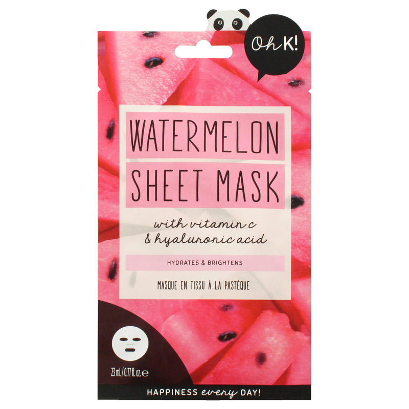 Oh K! Sheet Mask - Watermelon - Moisturizing Face Mask - Hydrating Face Sheets - Enriched with Hyaluronic Acid, Vitamin C - Korean Skincare - 1 Pc 1 Count (Pack of 1)