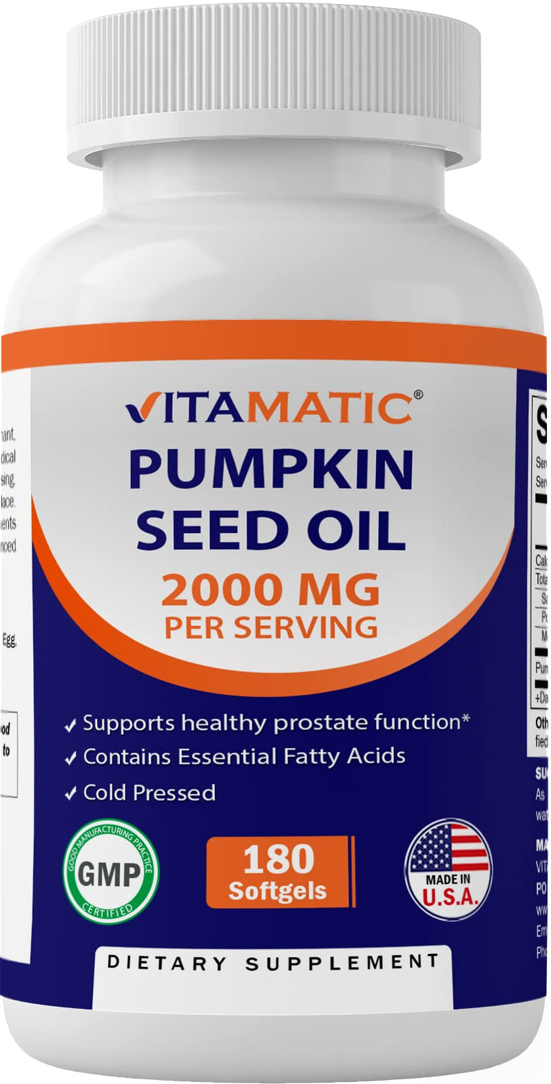 [Australia] - Vitamatic Pumpkin Seed Oil 2000mg Softgel Capsules per Serving - 180 Softgels - 1000mg per softgel 180 Count (Pack of 1) 