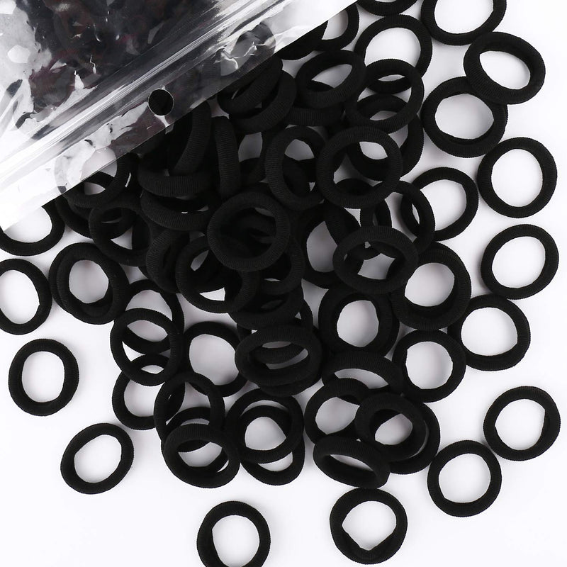 [Australia] - 200PCS Black Baby Hair Bands – Mini Seamless Toddler Hair Ties – Soft Toddler Hair Ponytail Holders for Kids Girls, 1 Inch in Diameter, Black, by NineTong 