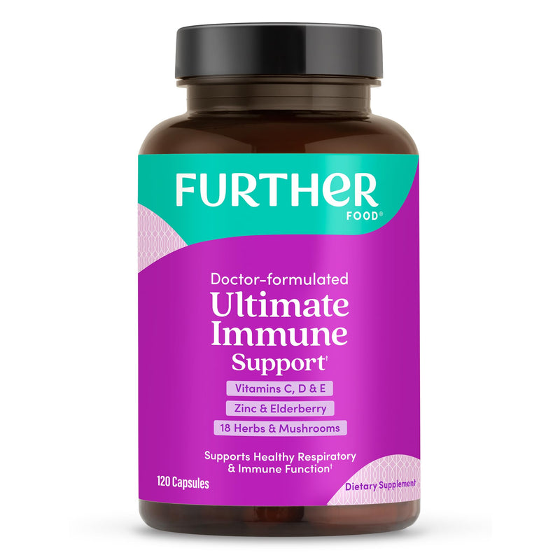 Further Food Ultimate Immune Support Capsules, 120 Vegan Capsules | With Vitamins C, D, E & Zinc, Antioxidants, Herbal Supplement for Immune & Respiratory Support 120 Count (Pack of 1)