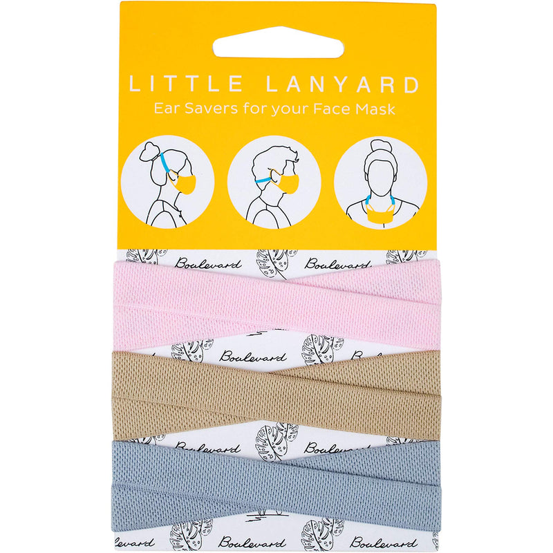 [Australia] - Little Lanyard Adjustable Elastic Mask Strap 3 Piece Set - Sunset Tan, Pink, Blue 
