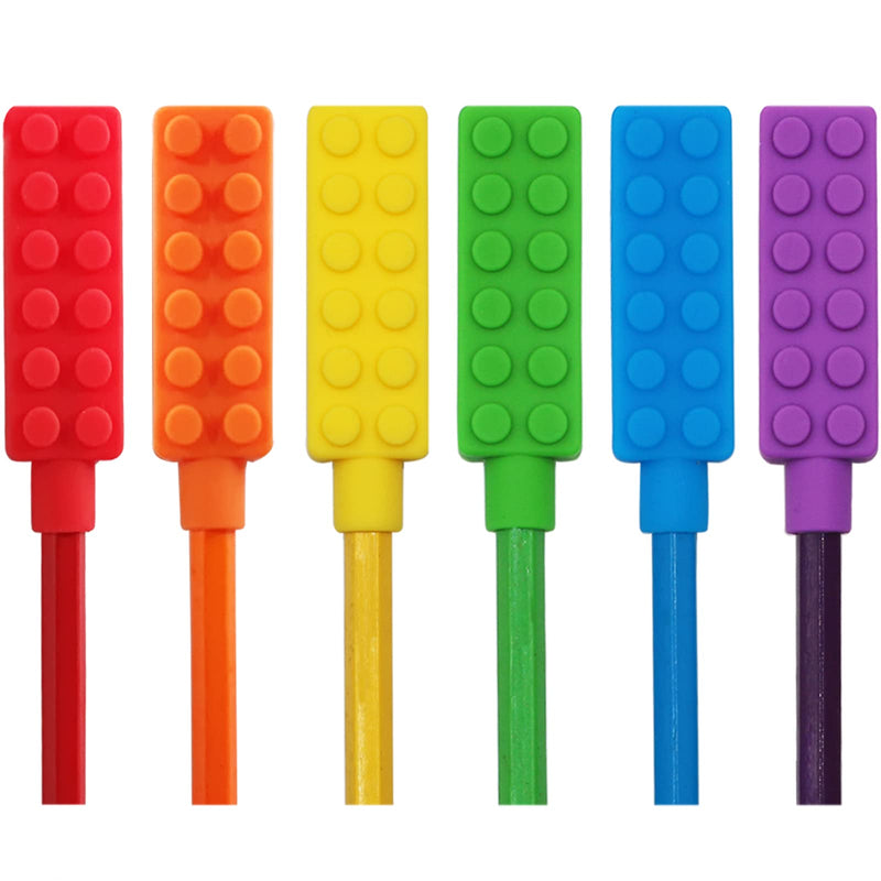 [Australia] - Chewable Pencil Toppers for Sensory Kids Boys and Girls (6 Pack), Silicone Rainbow Chew Toys for Chewers with Special Oral Motor Needs, Chewing Brick Tools Fidget Stim Toy for Autism Children Student 