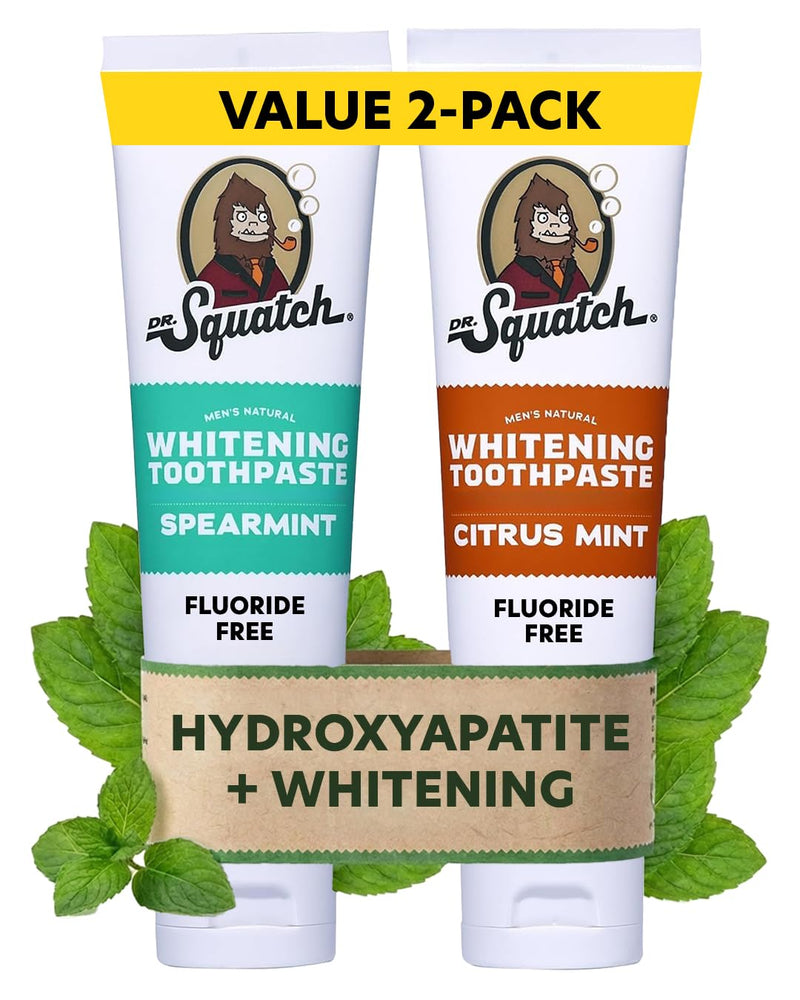 Dr. Squatch Hydroxyapatite Toothpaste Whitening - Natural, Fluoride-Free Toothpaste - Enamel Support - Day & Night Set - Citrus Mint & Spearmint, (4.7 oz, 2-Pack) 4.7 Ounce (Pack of 2)