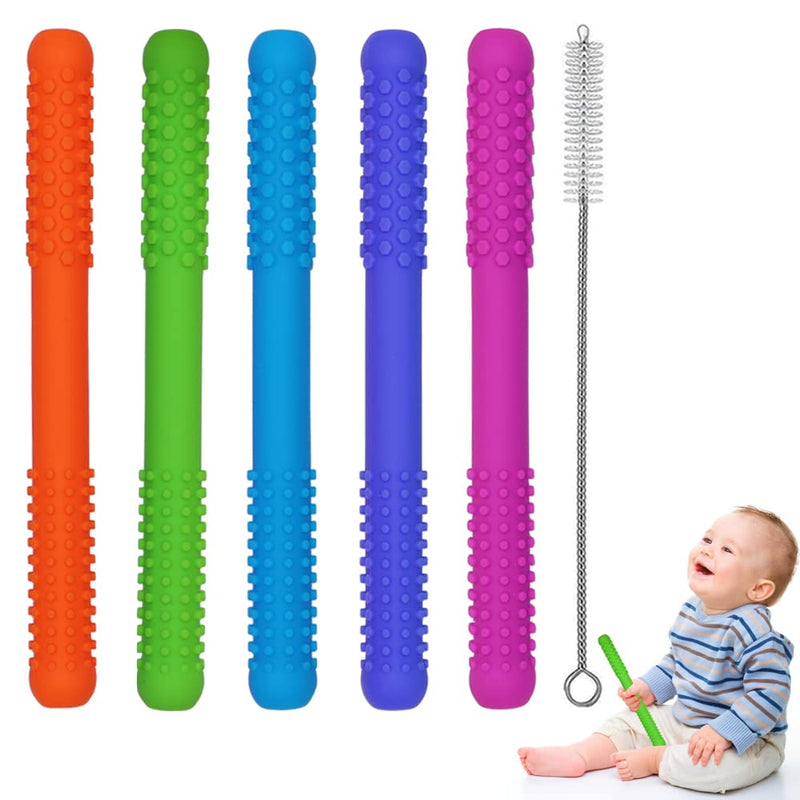 [Australia] - Hollow Teething Tubes Toys for Babies Girls Boys, 5 Pack Silicone Baby Teether Toy Tube for Infants with Nursing Biting Chewing, Chew Straws for Toddlers 6-12 Months (Style A) Style A 
