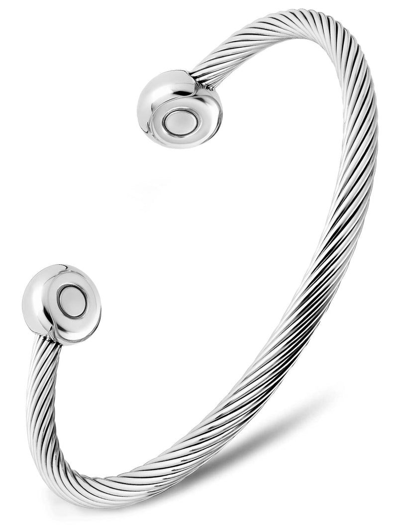 [Australia] - MagnetRX® Magnetic Bracelet Cuff - Twisted Cable Stainless Steel Bangle Magnetic Bracelets - Elegant Golf Bracelet Men & Women (Silver | Medium) Silver Medium (Pack of 1) 