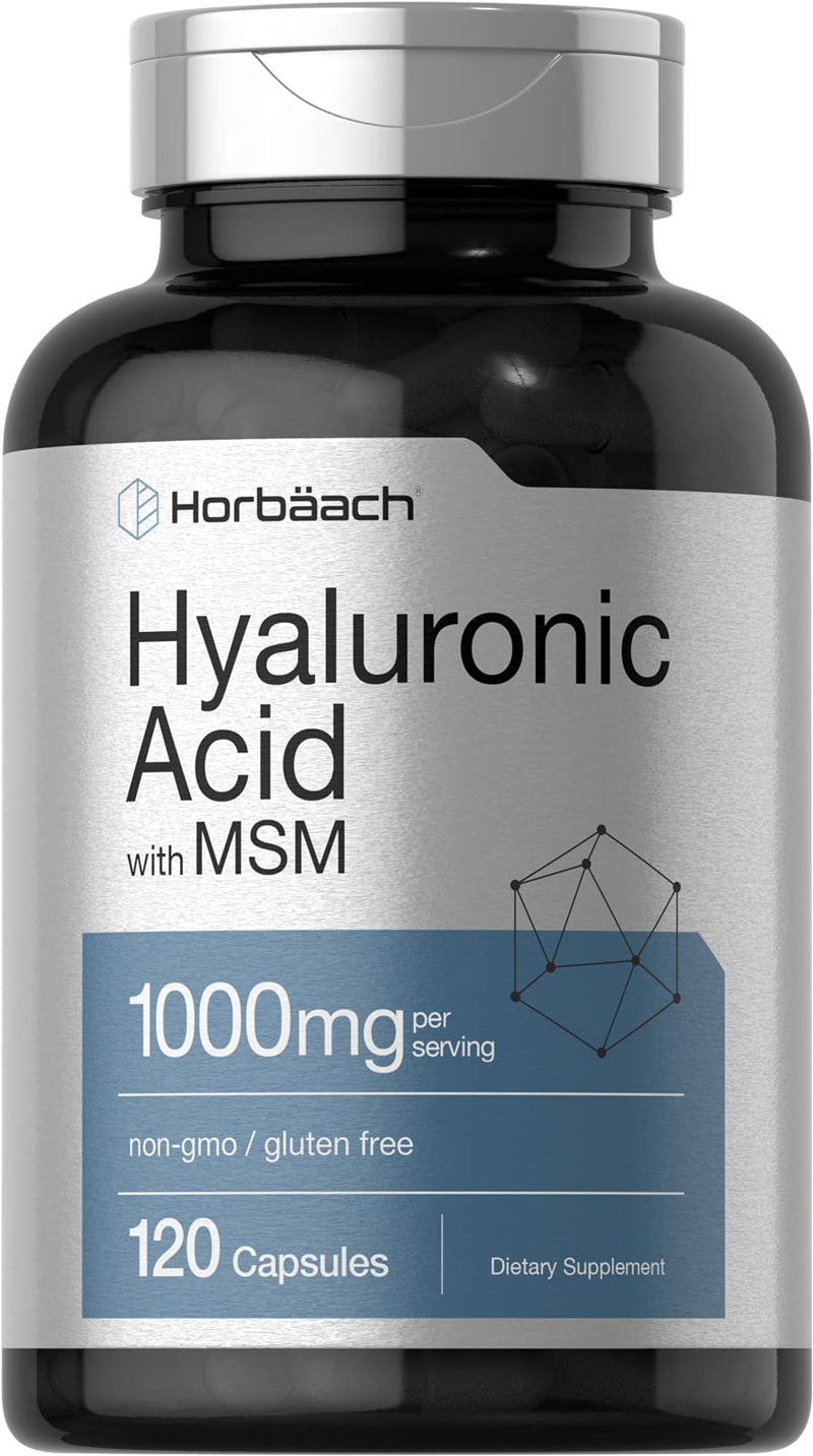 [Australia] - Horbäach Hyaluronic Acid with MSM | 1000 mg | 120 Capsules | Non-GMO and Gluten Free Supplement | Bioavailable Formula 120 Count (Pack of 1) 