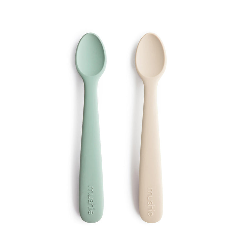 [Australia] - mushie Silicone Baby Feeding Spoons | 2 Pack (Cambridge Blue/Shifting Sand) (Cambridge Blue/Shifting Sand) 