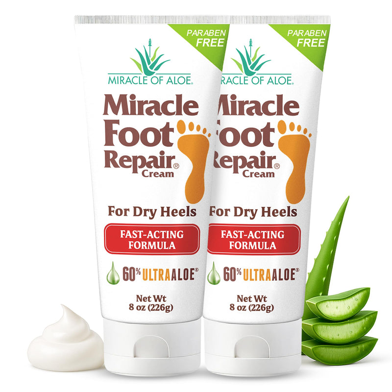 [Australia] - Miracle Foot Repair Cream (8 oz / 2-Pack) Repairs Dry Cracked Heels and Feet, 60% Pure UltraAloe Moisturizes, Softens, and Repairs 8 Ounce (Pack of 2) 