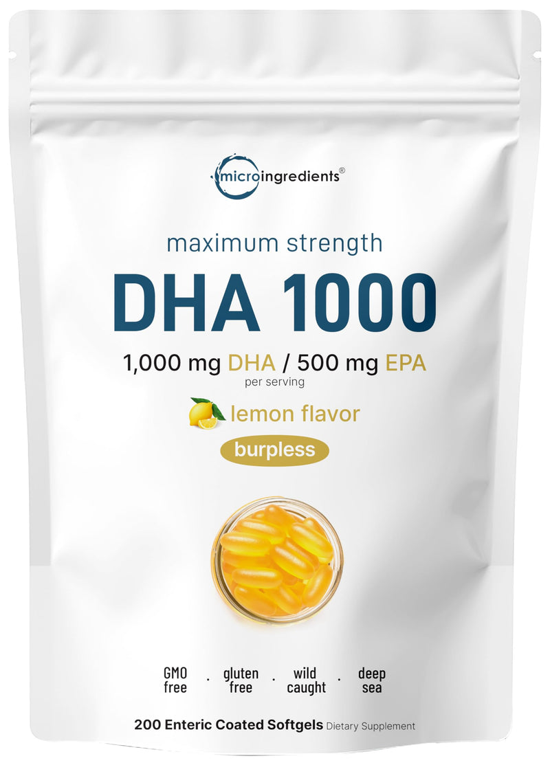 Omega 3 Fish Oil DHA Supplements 1000mg with EPA 500mg, 200 Softgels – Lemon Flavored, Burpless (Enteric Coated) | Deep Sea Fresh Fish, Wild Caught from Norwegian Waters | Mercury Free