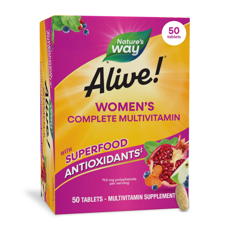 Nature's Way Alive! Complete Multivitamin for Women, Daily Vitamin, 50 ct | Women’s Vitamin Tablets Supports Cellular Energy Metabolism, Hair, Skin & Nails*, B-Vitamins, with Superfood Antioxidants 50 Count (Pack of 1)