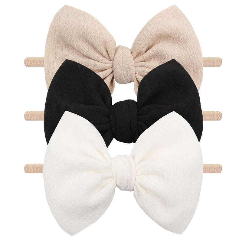 [Australia] - YanJie Baby Girls Nylon Headbands Newborn Bows Handmade Hair Hairbands Accessories for Infant Toddlers Kids(Beige Black White) 0-Beige Black White 