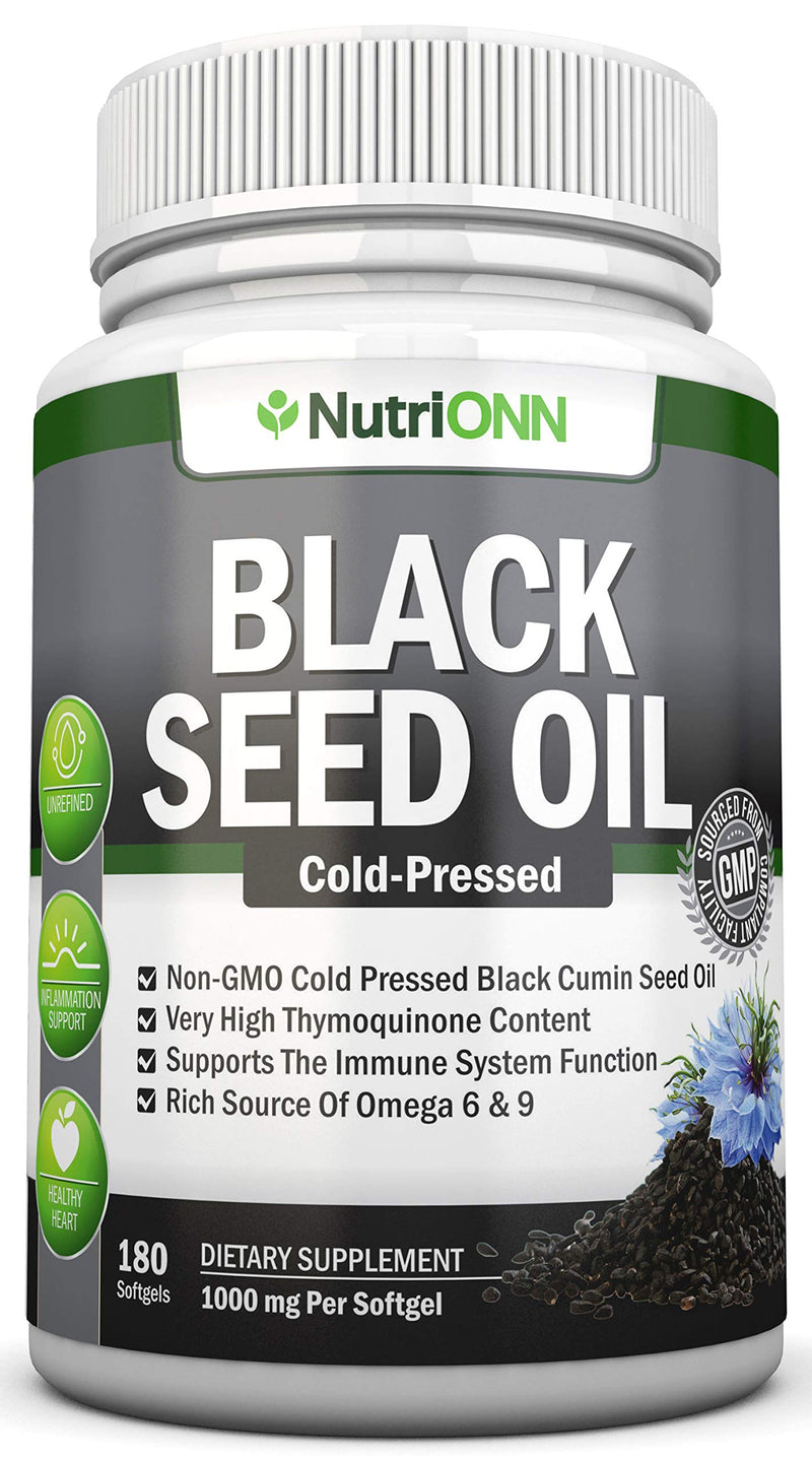 [Australia] - Black Seed Oil - 1000 Mg - 180 Softgels - Cold-Pressed Non-GMO Black Cumin Seed Capsules - Super High Thymoquinone Content - Nigella Sativa - Rich in Omega 6 & 9 Fatty Acids - Immune & Joint Support 