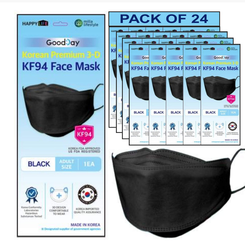[Australia] - [Happy Life] Premium 3D Black KF94 Face Mask, Good Day, Individual Pack Made in Korea (24) 24 