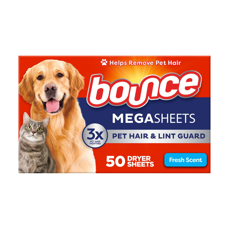 [Australia] - Bounce Pet Hair and Lint Guard Mega Dryer Sheets with 3X Pet Hair Fighters, Fresh Scent, 50 Count 50 Count (Pack of 1) 