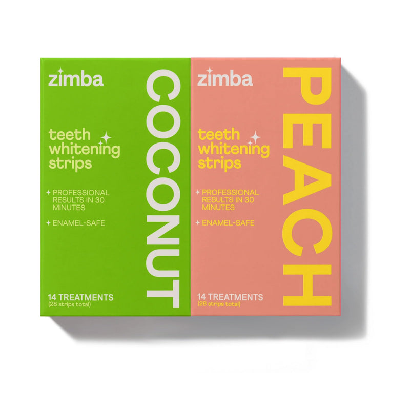 Zimba Teeth Whitening Strips for Teeth Sensitive, White Strips for Teeth Whitening, Teeth Whitener Stain Remover 28 White Strips Included Per Pack, 2 Pack (14 Day Treatment), Coconut and Peach