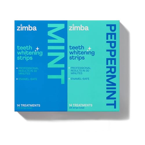 Zimba Mint & Peppermint Teeth Whitening Strips for Teeth Sensitive, White Strips for Teeth Whitening, Teeth Whitener Stain Remover 28 White Strips Included Per Pack, 2 Pack (14 Day Treatment)
