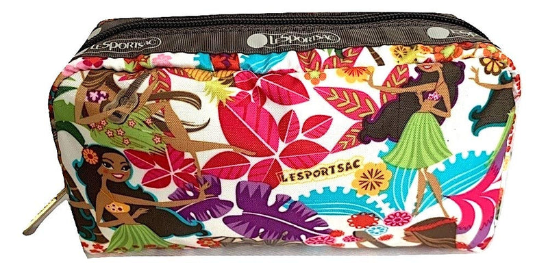 LeSportsac Sweet Wahine HAWAII EXCLUSIVE Rectangular Cosmetic Bag/Pouch Style 6511/Color K168, Hula Girls, Vibrant Tropical Paradise, Hawaiian Golden Pineapples, Colorful Palm Fronds, Aloha